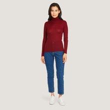 Load image into Gallery viewer, Women&#39;s Rib Turtleneck in Merlot by Autumn Cashmere.
