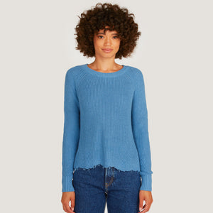 Women's Distressed Scallop Shaker in Wedgewood by Autumn Cashmere