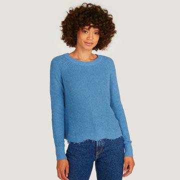 Women's Distressed Scallop Shaker in Wedgewood by Autumn Cashmere