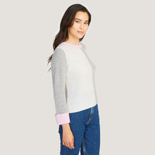 Load image into Gallery viewer, Boxy Color Block Shaker Crew in Sweatshirt/Marble/Sugar Plum by Autumn Cashmere. Women&#39;s Gray Pink Cashmere Sweater. 