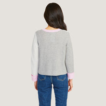 Load image into Gallery viewer, Boxy Color Block Shaker Crew in Sweatshirt/Marble/Sugar Plum by Autumn Cashmere. Women&#39;s Gray Pink Cashmere Sweater. 