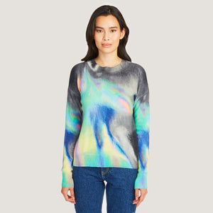 Printed Oil Slick Crew by Autumn Cashmere. Women's Tie Dyed Sweater.