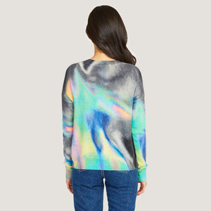 Printed Oil Slick Crew by Autumn Cashmere. Women's Tie Dyed Sweater.
