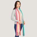 Rainbow Stripe Scarf in Bright Combo by Autumn Cashmere. 100% Cashmere. 