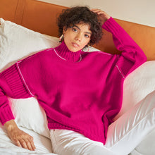 Load image into Gallery viewer, Oversized Mock Neck in Fuchsia Pink by Autumn Cashmere. Women&#39;s Turtleneck Pink Sweater.