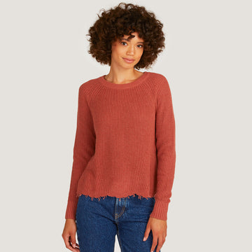 Women's Distressed Scallop Shaker in Tea Rose by Autumn Cashmere