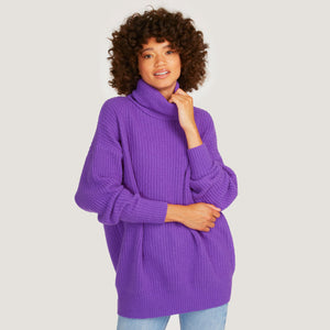 Women's Oversized Turtleneck in Heliotrope Purple by Autumn Cashmere