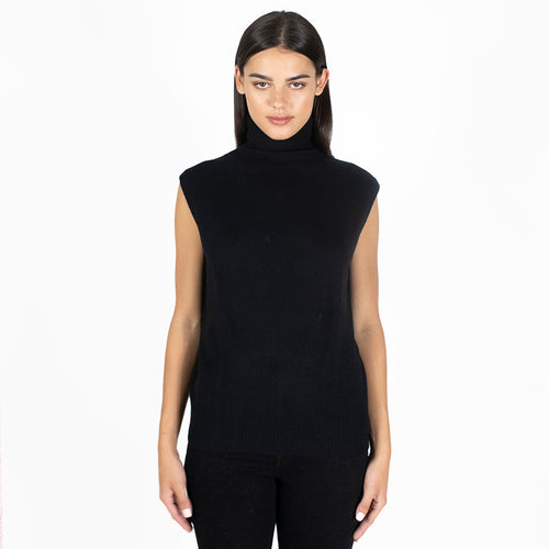 Relaxed Fit Sleeveless Turtleneck in Black