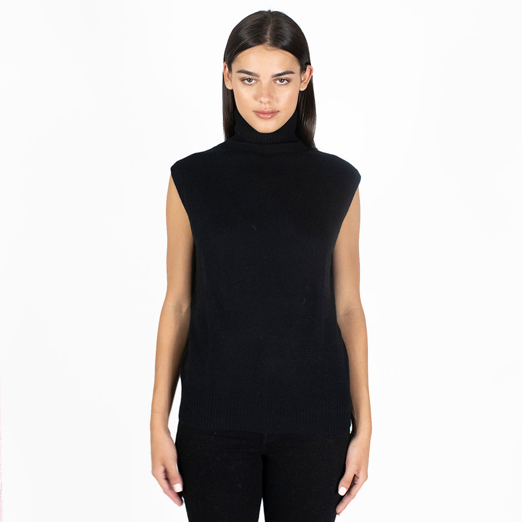 Relaxed Fit Sleeveless Turtleneck in Black