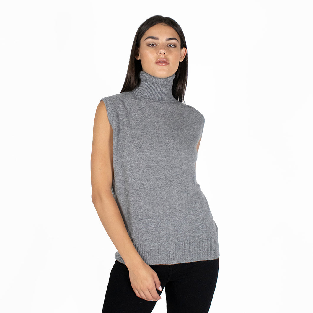 Relaxed Fit Sleeveless Turtleneck in Cement