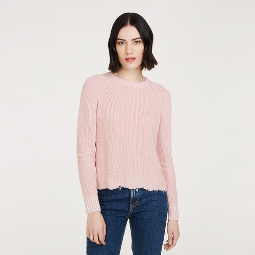 Women’s Distressed Scallop Shaker in Pink Rose by Autumn Cashmere