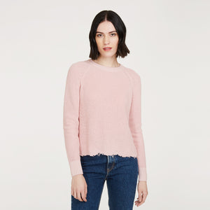 Women’s Distressed Scallop Shaker in Pink Rose by Autumn Cashmere