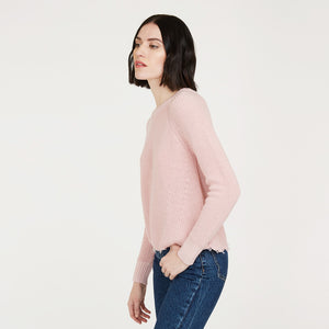 Women’s Distressed Scallop Shaker in Pink Rose by Autumn Cashmere