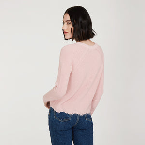 Women’s Distressed Scallop Shaker in Pink Rose by Autumn Cashmere