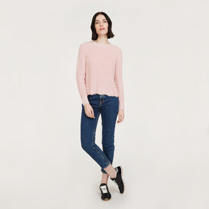 Women’s Distressed Scallop Shaker in Pink Rose by Autumn Cashmere