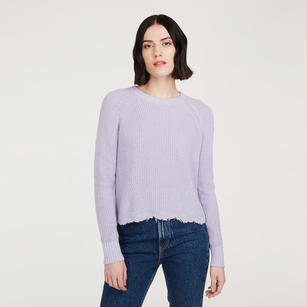 Women’s Distressed Scallop Shaker in Vapor Lavender by Autumn Cashmere