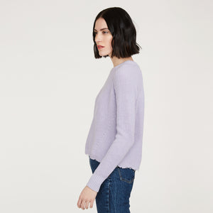 Women’s Distressed Scallop Shaker in Vapor Lavender by Autumn Cashmere