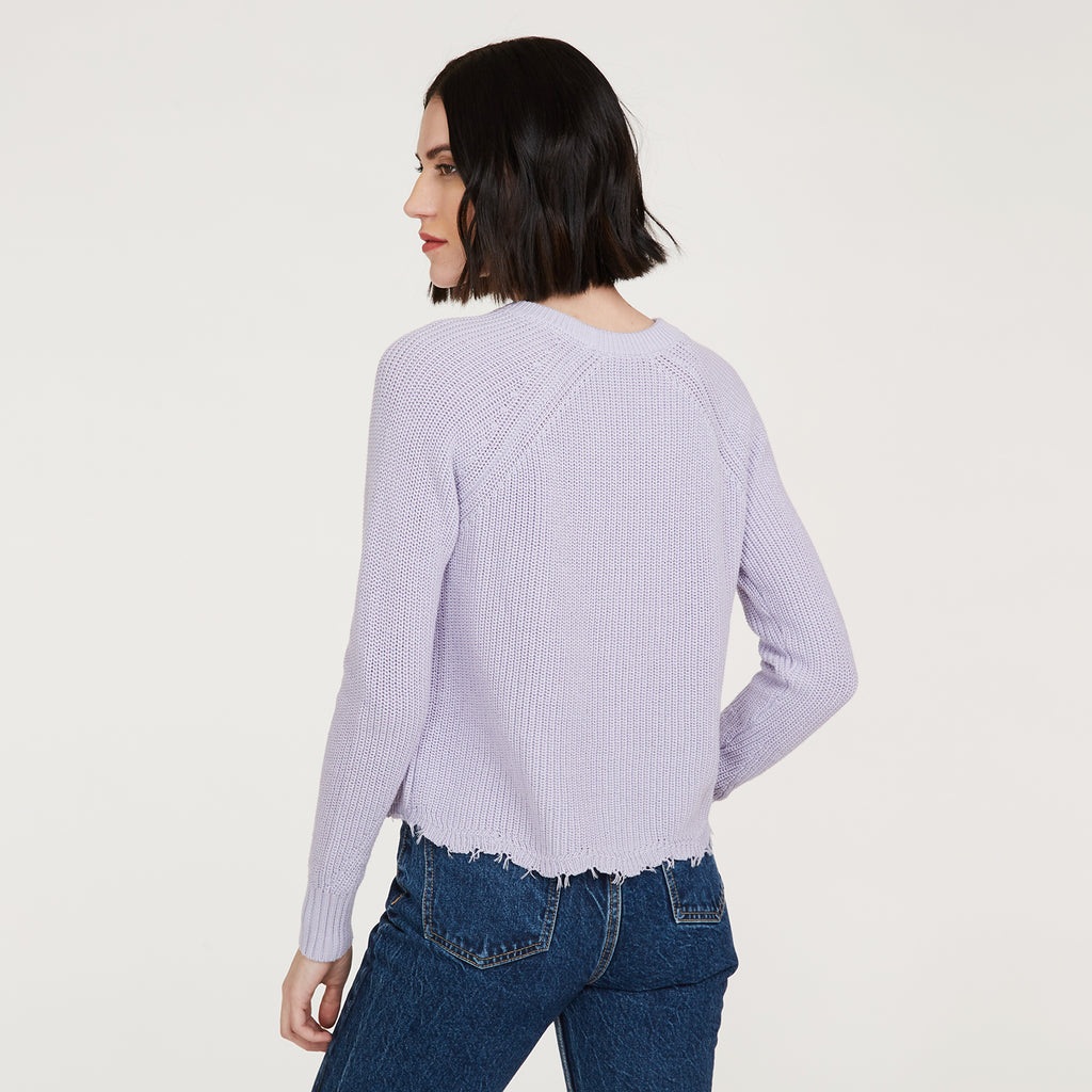 Women’s Distressed Scallop Shaker in Vapor Lavender by Autumn Cashmere