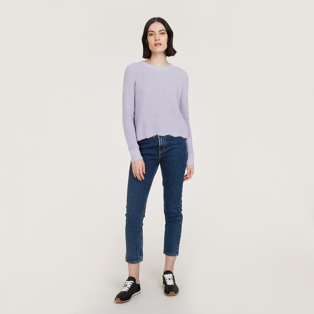 Women’s Distressed Scallop Shaker in Vapor Lavender by Autumn Cashmere