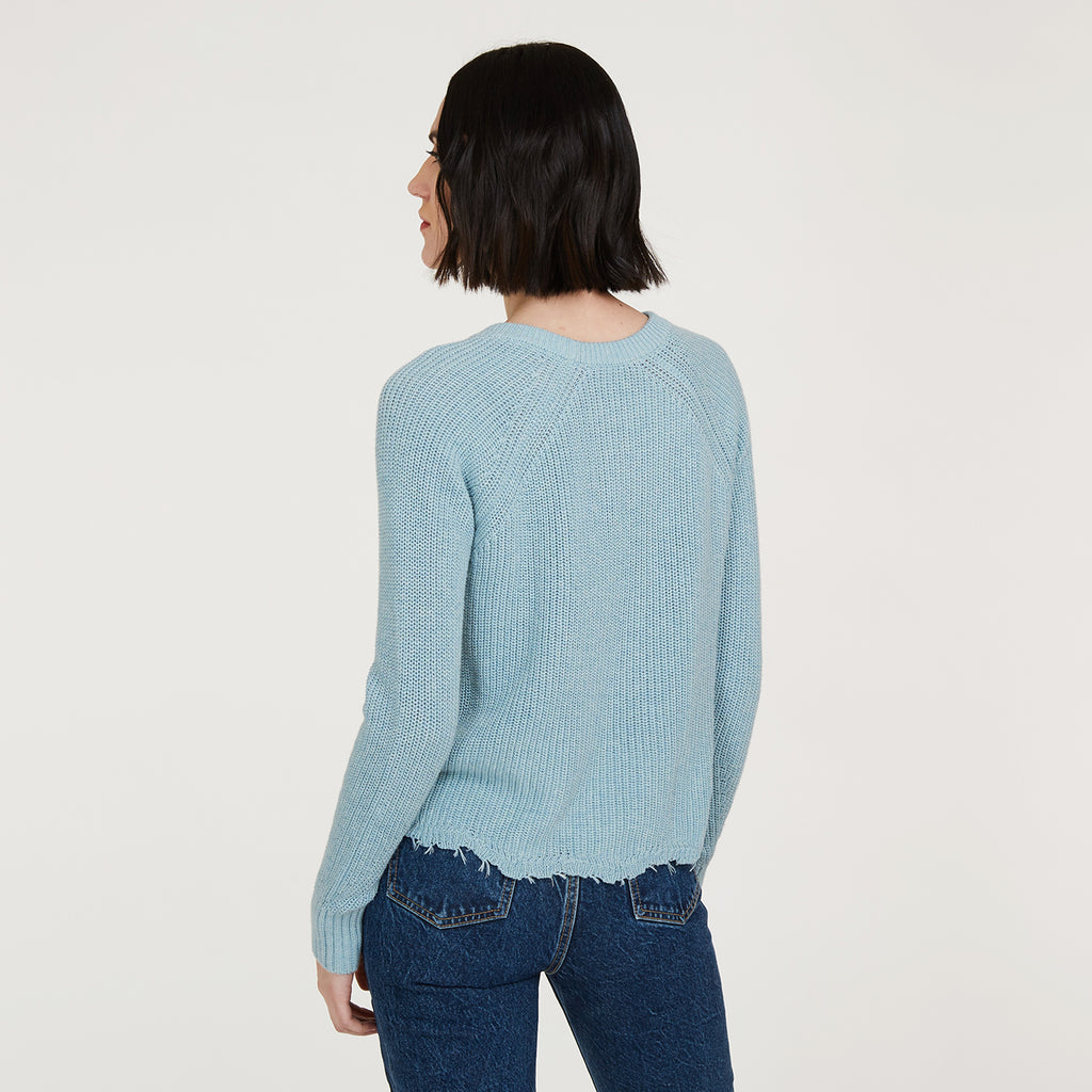 Women’s Distressed Scallop Shaker in Wrangler Blue by Autumn Cashmere