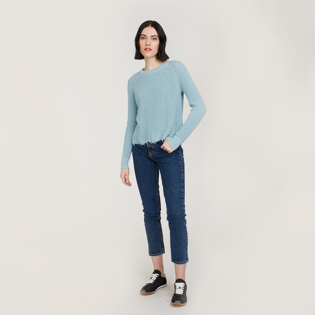 Women’s Distressed Scallop Shaker in Wrangler Blue by Autumn Cashmere