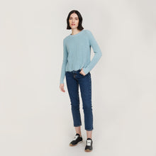 Load image into Gallery viewer, Women’s Distressed Scallop Shaker in Wrangler Blue by Autumn Cashmere