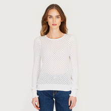 Load image into Gallery viewer, Leaf Pointelle Bishop Sleeve Crew in White
