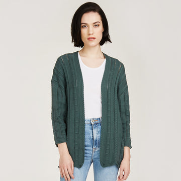 Women’s Open Pointelle Duster in Fatigue Green by Autumn Cashmere