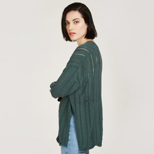 Women’s Open Pointelle Duster in Fatigue Green by Autumn Cashmere