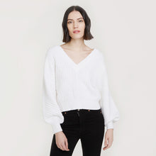 Load image into Gallery viewer, Women&#39;s Fancy Stitch Oversize V in White by Autumn Cashmere.