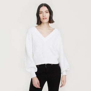 Women's Fancy Stitch Oversize V in White by Autumn Cashmere.