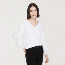Load image into Gallery viewer, Women&#39;s Fancy Stitch Oversize V in White by Autumn Cashmere.