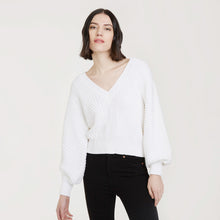 Load image into Gallery viewer, Women&#39;s Fancy Stitch Oversize V in White by Autumn Cashmere.