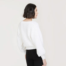 Load image into Gallery viewer, Women&#39;s Fancy Stitch Oversize V in White by Autumn Cashmere.