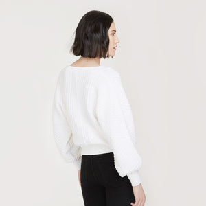 Women's Fancy Stitch Oversize V in White by Autumn Cashmere.