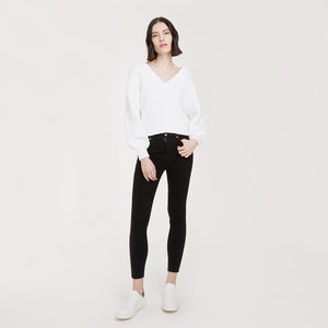 Women's Fancy Stitch Oversize V in White by Autumn Cashmere.