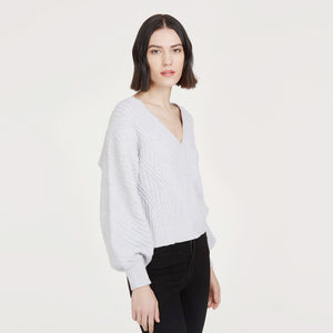 Women's Fancy Stitch Oversize V in Platinum Gray by Autumn Cashmere
