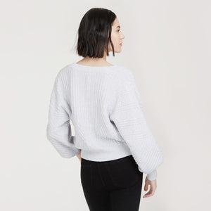 Women's Fancy Stitch Oversize V in Platinum Gray by Autumn Cashmere