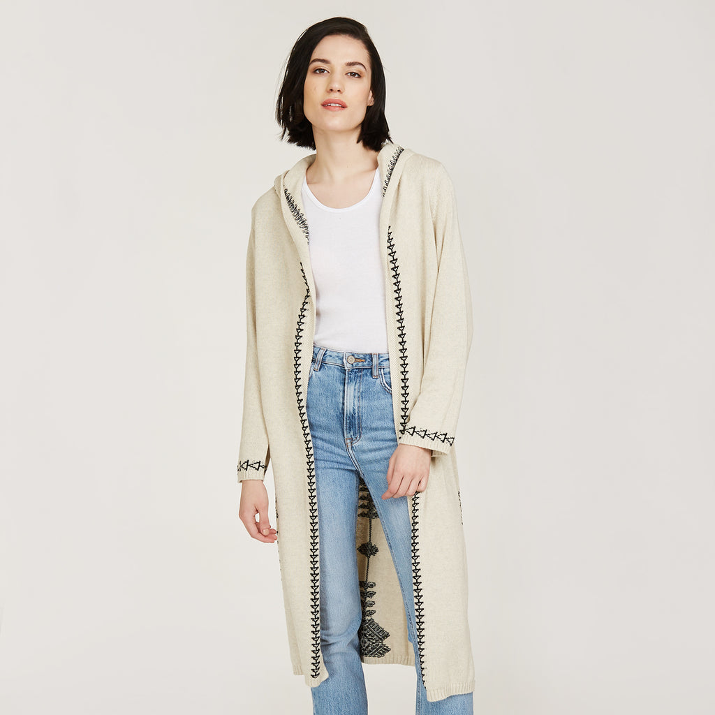 Women's Maxi Hoodie with Tassel in Hemp/Black by Autumn Cashmere.