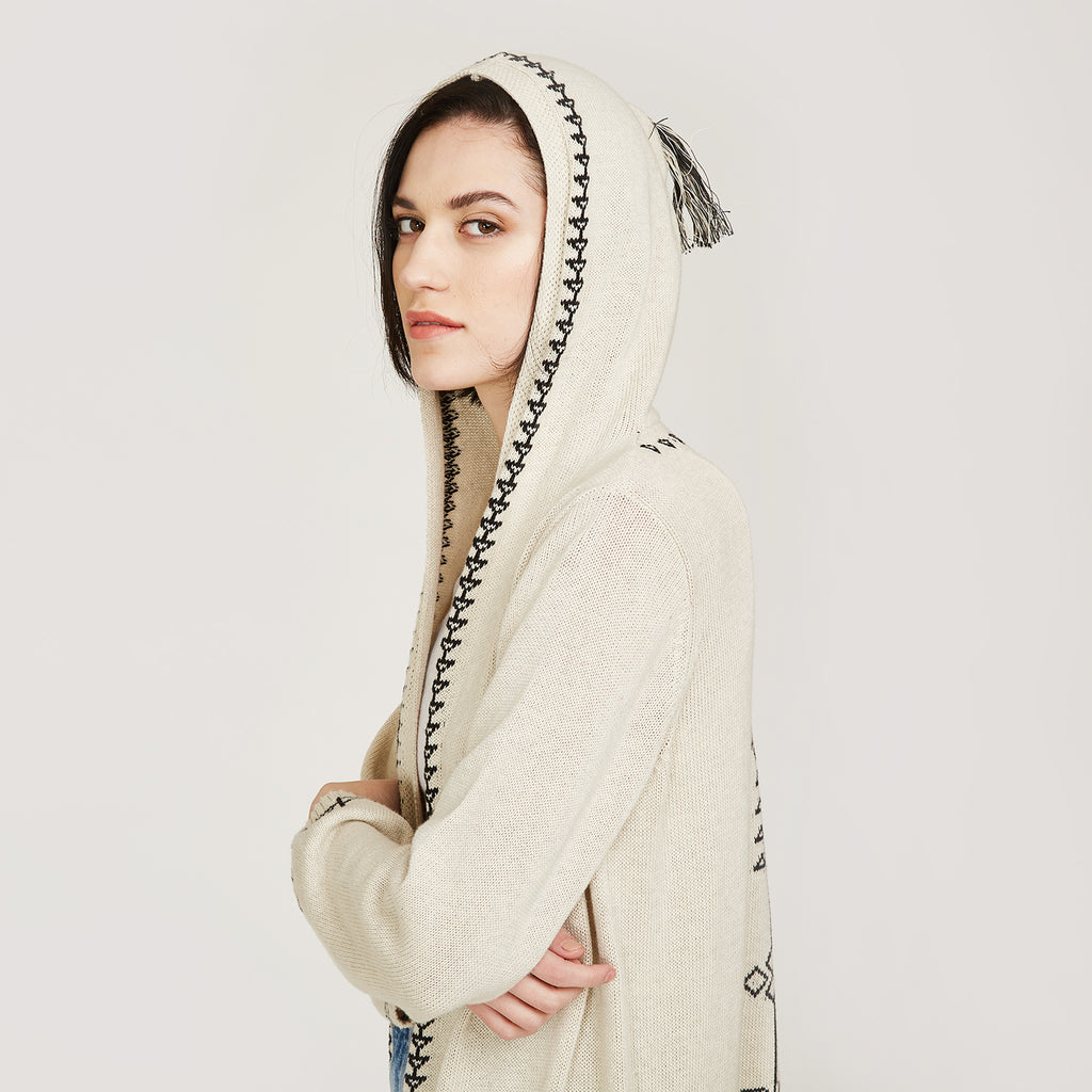 Women's Maxi Hoodie with Tassel in Hemp/Black by Autumn Cashmere.