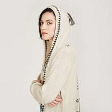 Load image into Gallery viewer, Women&#39;s Maxi Hoodie with Tassel in Hemp/Black by Autumn Cashmere.