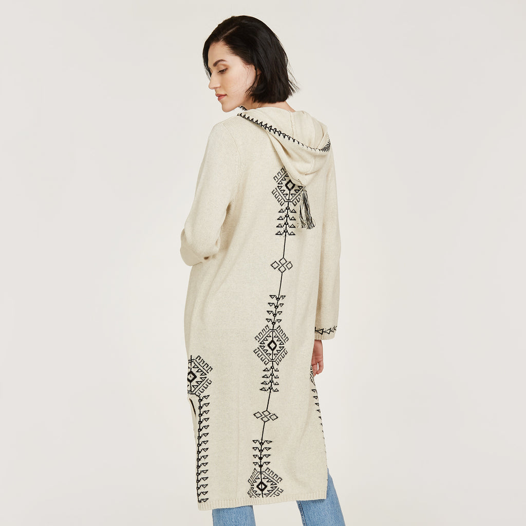 Women's Maxi Hoodie with Tassel in Hemp/Black by Autumn Cashmere.