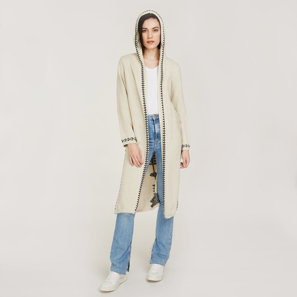 Women's Maxi Hoodie with Tassel in Hemp/Black by Autumn Cashmere.