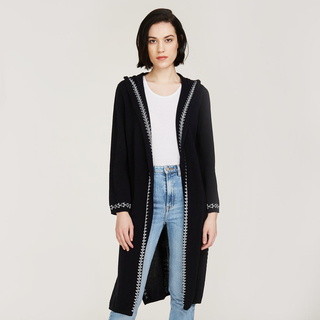 Women's Maxi Hoodie with Tassel in Navy Blue by Autumn Cashmere.