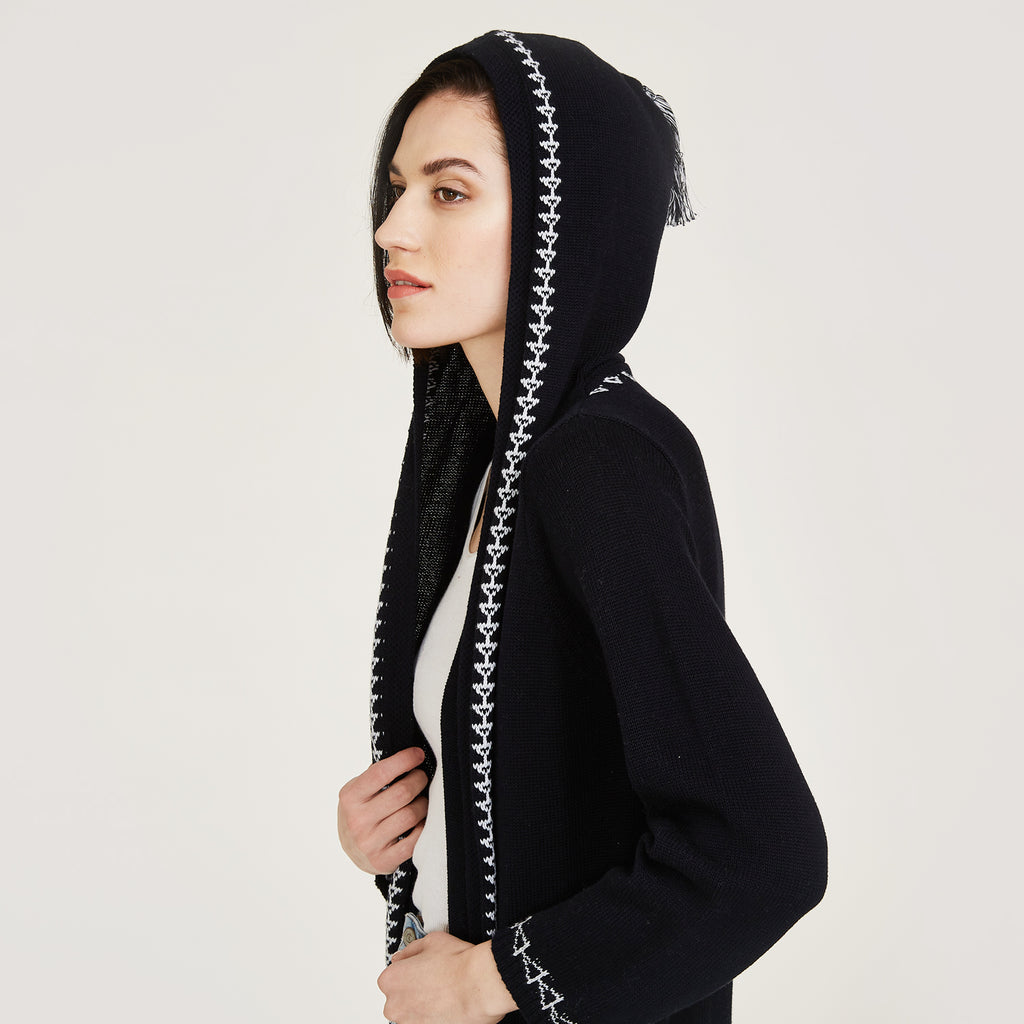 Women's Maxi Hoodie with Tassel in Navy Blue by Autumn Cashmere.