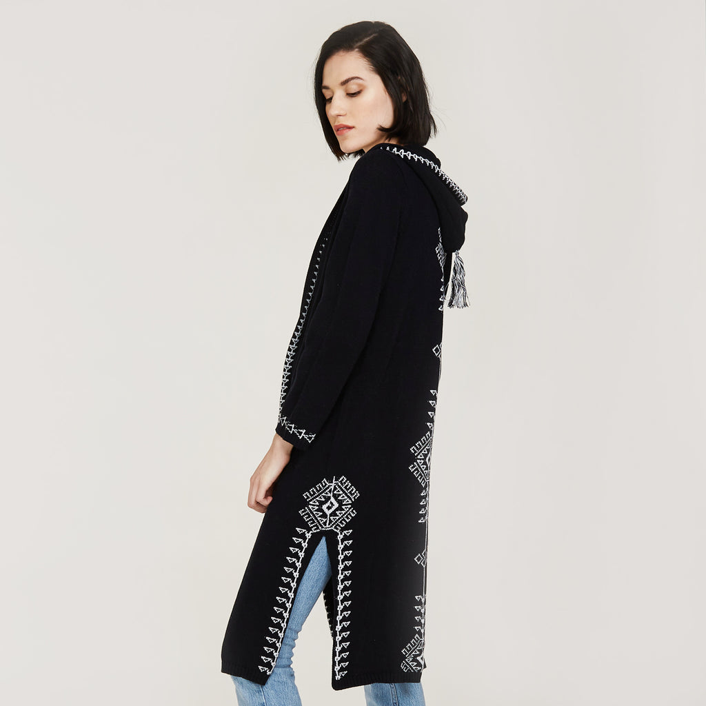 Women's Maxi Hoodie with Tassel in Navy Blue by Autumn Cashmere.