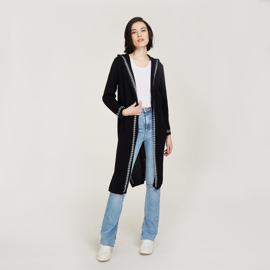 Women's Maxi Hoodie with Tassel in Navy Blue by Autumn Cashmere.