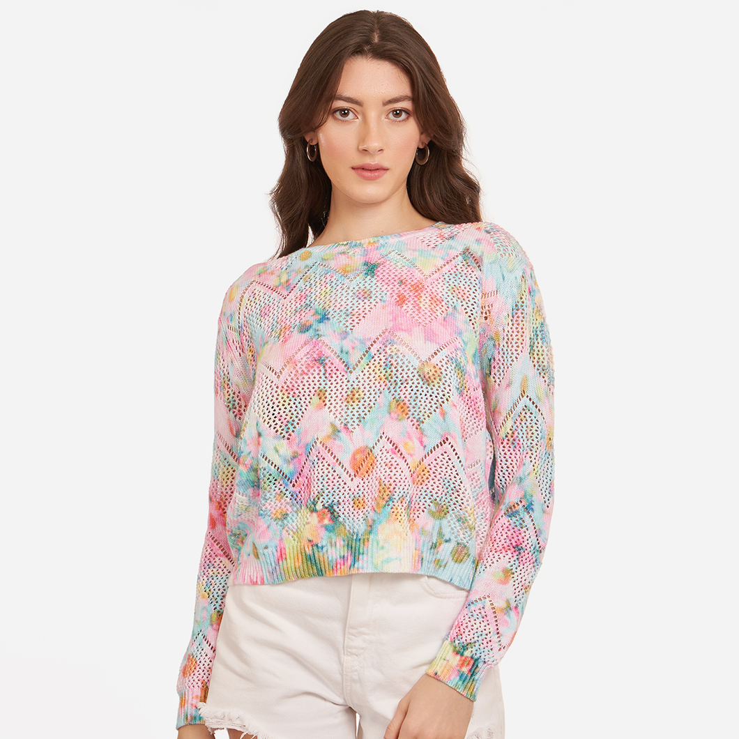 Pointelle Daisy Print Crew