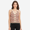 Flame Stitch Button Front Halter in Papaya