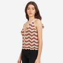 Flame Stitch Button Front Halter in Papaya